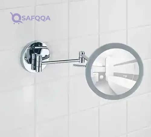 وينكو مراة حائط باور لوك® باضاءة LED من اورا، مصنوعة من الستيل، تثبت بدون ثقب، مراة مكبرة لمستحضرات التجميل والتزيين، 20×24.5×10-40 سم، كروم - Safqqa