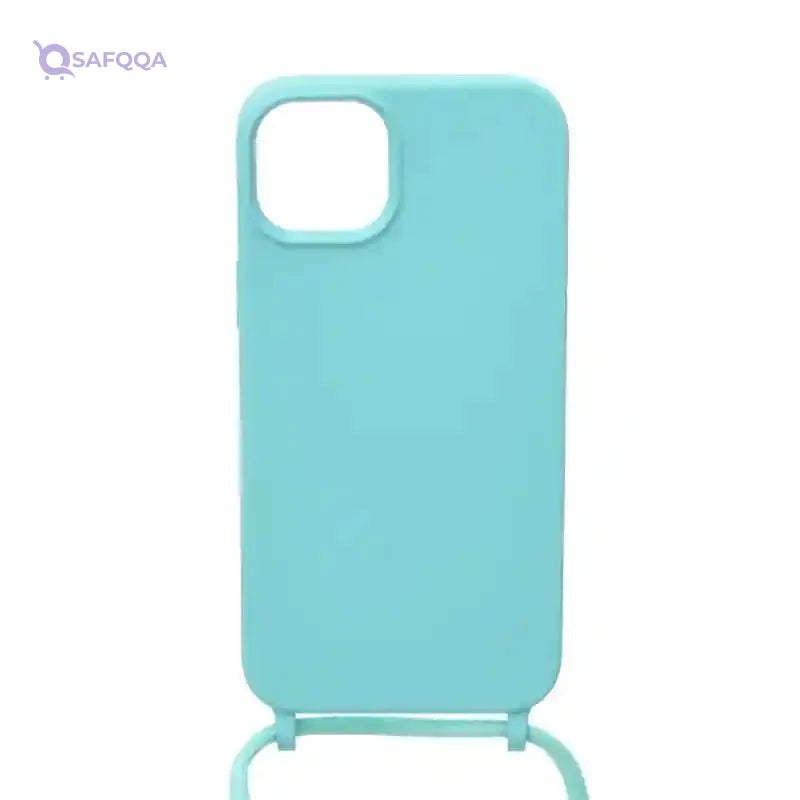Silicone Back Phone Protection Cover With Fabric Strap And Safety Edges For Iphone 14 6.7 - Turquoise - Safqqa Egypt