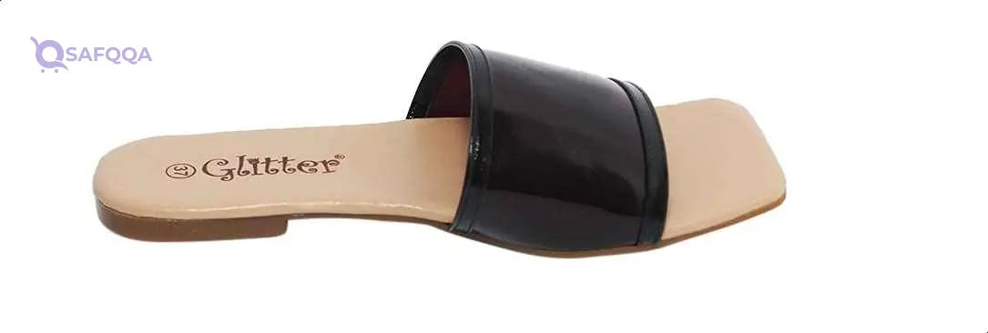Glitter Plain Square Toe Sheer Flat Slides for Women - Safqqa Egypt