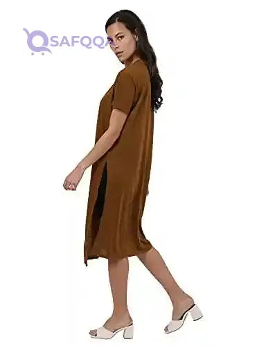 Jamila Cotton Round-Neck Short-Sleeve Side-Slits Longline Top For Women L - Safqqa Egypt