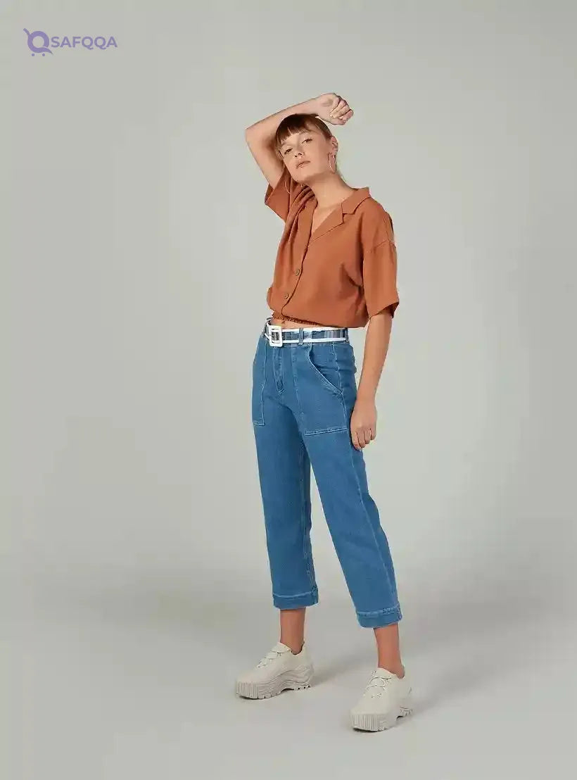 Plain Top with Notched Lapel and Short Sleeves - Safqqa Egypt