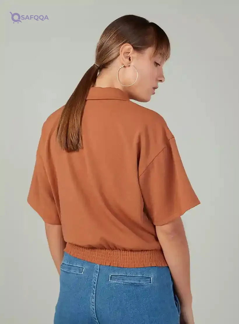 Plain Top with Notched Lapel and Short Sleeves - Safqqa Egypt