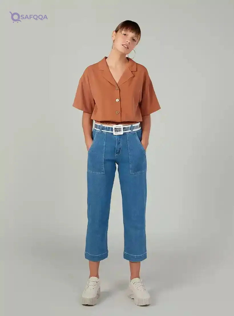 Plain Top with Notched Lapel and Short Sleeves - Safqqa Egypt