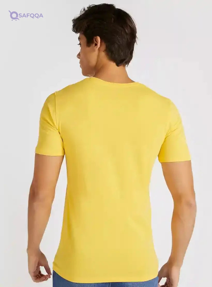 Solid V-neck Slim Fit T-shirt with Short Sleeves - Safqqa Egypt