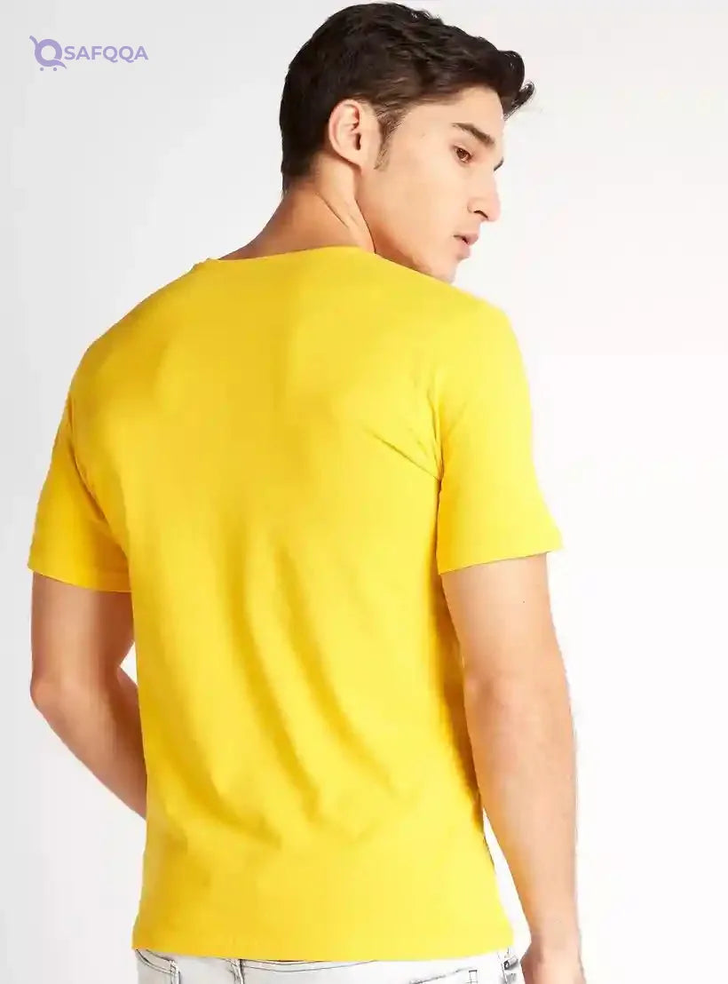 Solid V-neck T-shirt with Short Sleeves - Safqqa Egypt