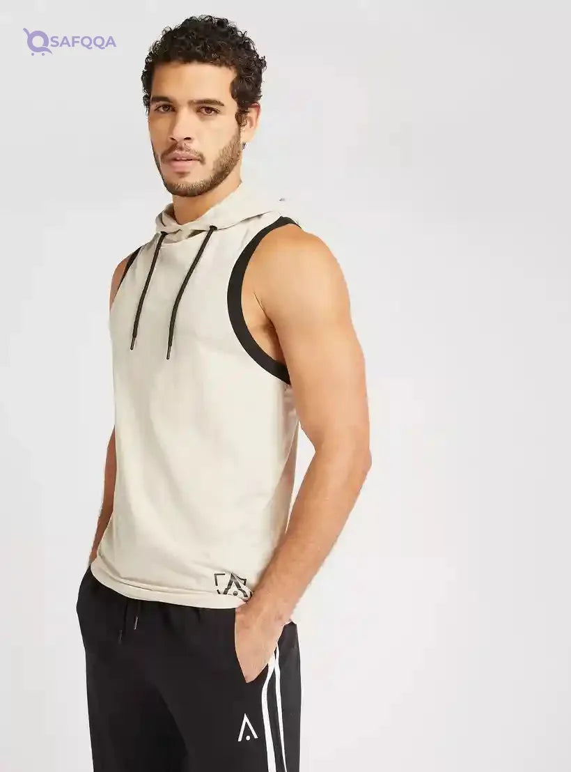 Solid Sleeveless T-shirt with Hood - Safqqa Egypt