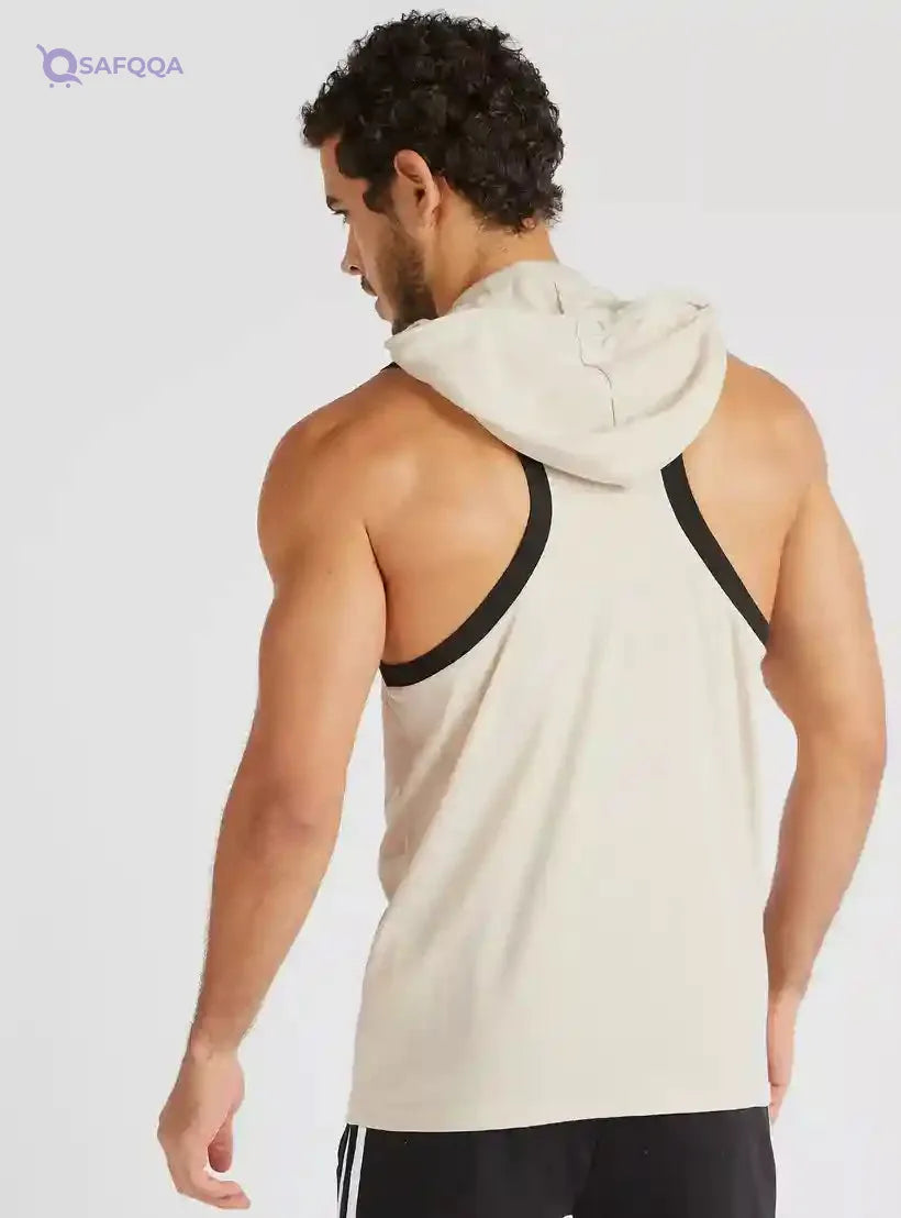 Solid Sleeveless T-shirt with Hood - Safqqa Egypt