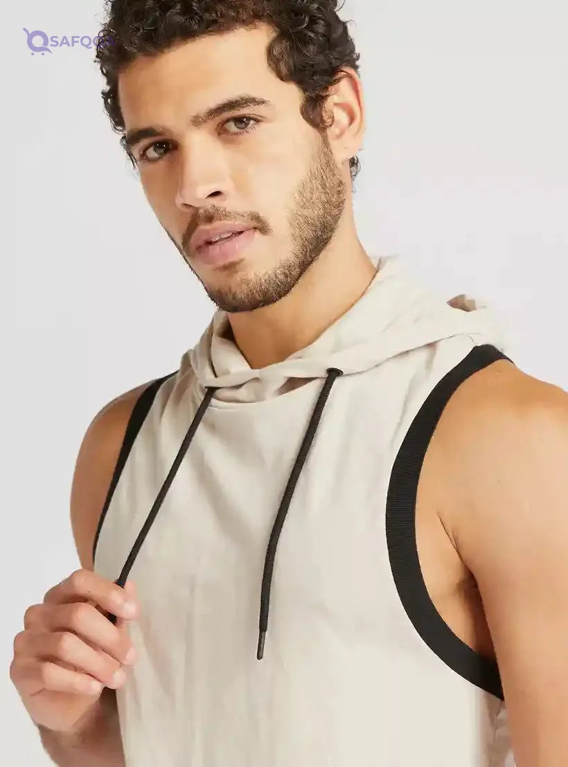 Solid Sleeveless T-shirt with Hood - Safqqa Egypt