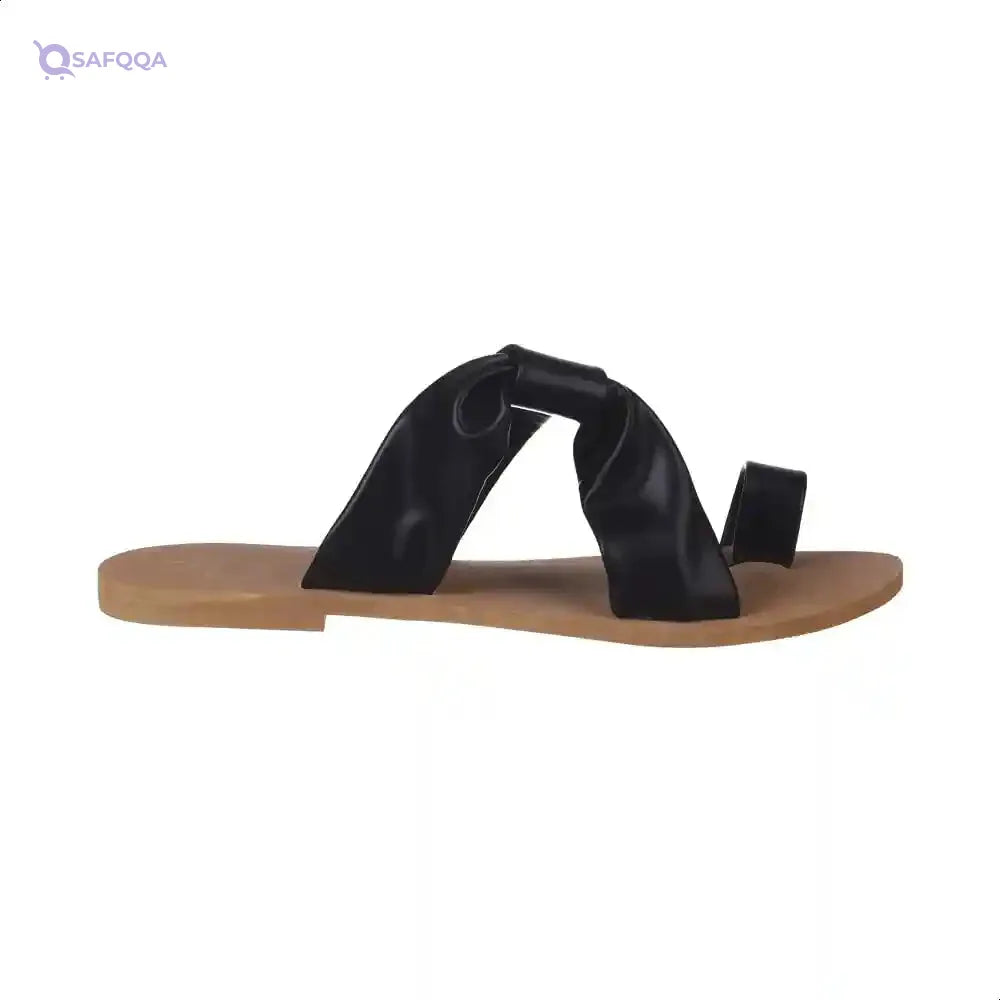 U By Misura Faux Leather Gathered Strap Toe-Ring Slippers for Women - Safqqa Egypt