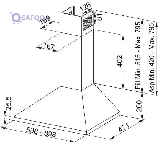Franke FJO 624 XS Joy Wall hood 60 cm - satin stainless steel - Safqqa Egypt