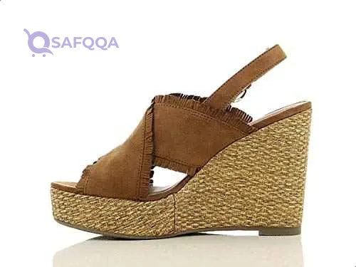 Sprox Criss Cross Strap Raffia Sole Wedge Sandals for Women - Camel - Safqqa Egypt