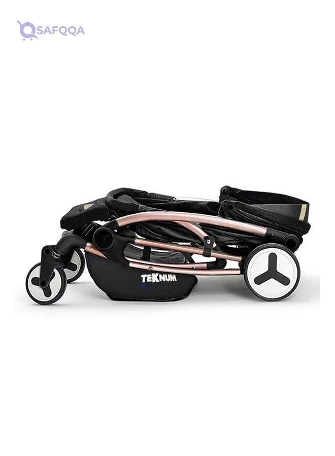 TEKNUM Feather Lite Traveller A1 Lightweight Stroller Air TravelFive Point Safety Harness Removable Cannopy 360 Degree Swivel Wheels  One Touch Brake Newborn Baby 0 -4Years -Black - Safqqa