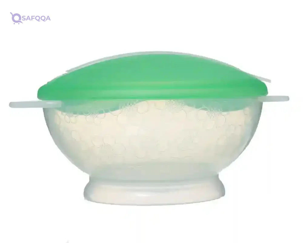Plastic Food Set With Lid For Kids 2 Pieces (Plate+Spoon), Green DR-A-558 - Safqqa