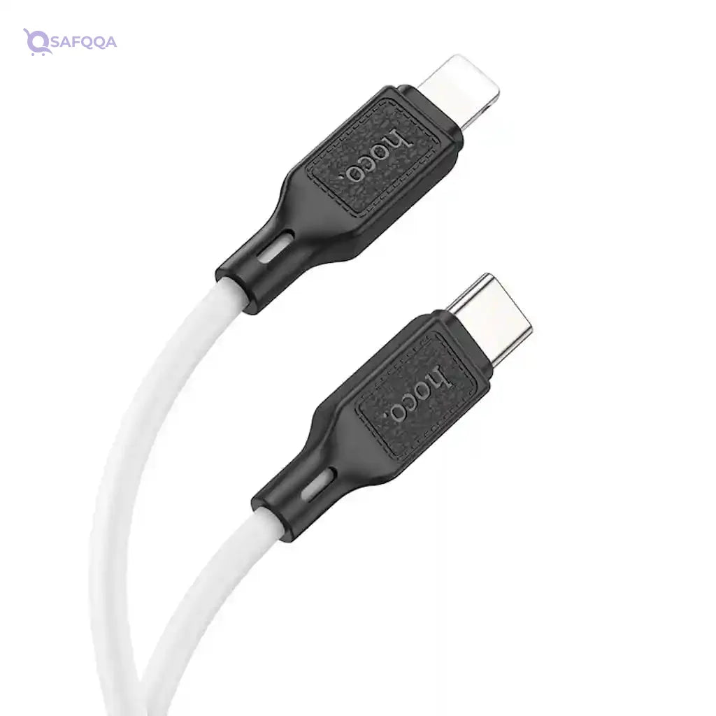 Hoco X90 - Cool PD Silicone Fast Charging And Data Transmittion Cable (20W - 1M), USB-C To Lightning Plug, Compatible With Apple iPhone iPad Airpods - White - Safqqa Egypt
