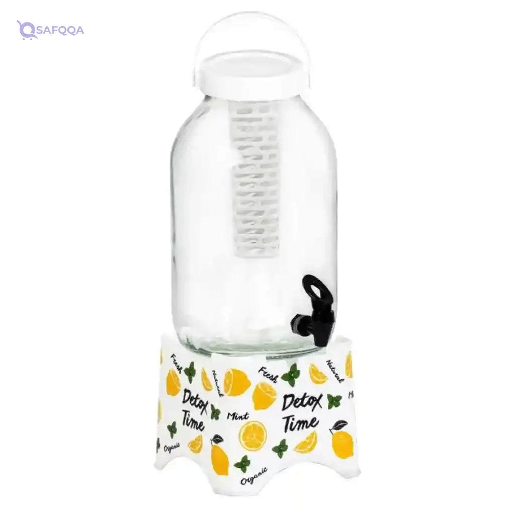 Herevin Beverage Dispenser with Stand with Infuser, 5 Liter Capacity, White - Safqqa