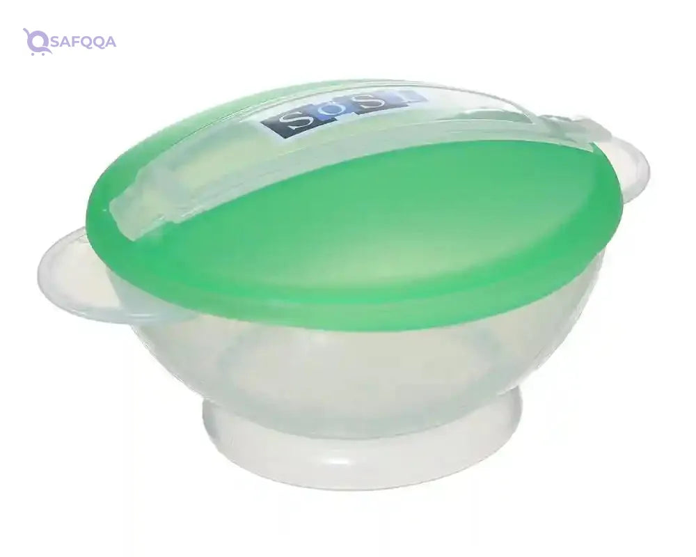Plastic Food Set With Lid For Kids 2 Pieces (Plate+Spoon), Green DR-A-558 - Safqqa
