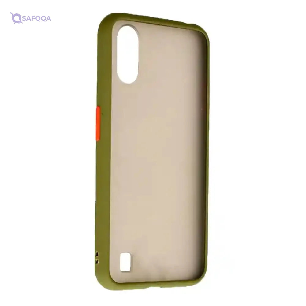 Stylish Hard Back Phone Case with Colored Silicone Edges & Semi-Transparent Back for Samsung Galaxy A01 (5.7") – Olive Orange - Safqqa Egypt