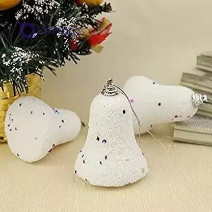 Kalakriti Christmas Hanging Bells | Xmas Decoration Items| White Snow Bells with GlittersOrnaments Decoration, Xmas Decor Tree Holiday Wedding Party Decor | Christmas Tree Decorations - Safqqa