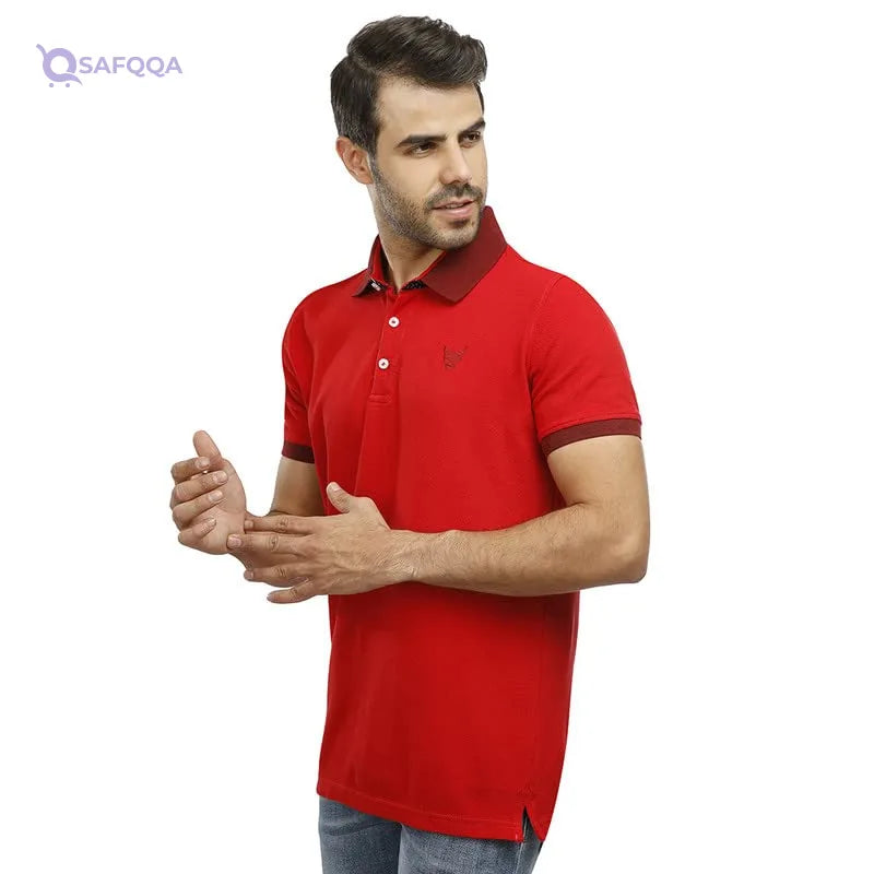Coup Slim Fit Plain Polo Shirt With Short Sleeves And Button Closure For Men, - Safqqa