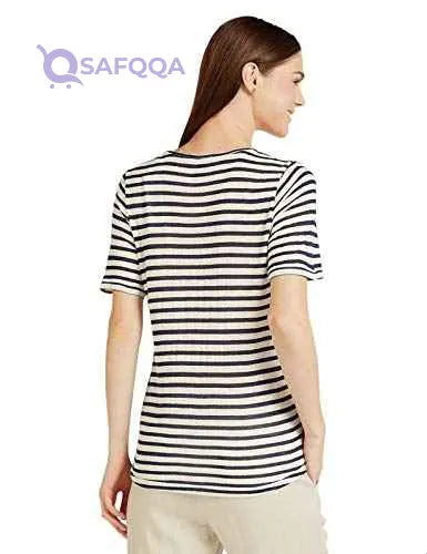 Splash Striped V-Neck Short Sleeves T-Shirt for Women - Safqqa Egypt