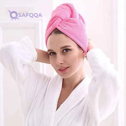 Nibeminent Absorbent Microfiber Hair Towel 2 Pack Quick Dry Hair Turban Wraps Twist Hair Drying Towel With Elastic Loop - Safqqa