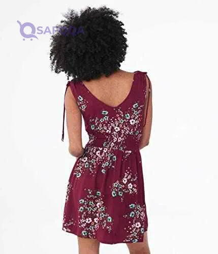 Aeropostale Women’s Floral V-Neck Smocked Fit & Flare Dress – Elegant & Breezy Style - Safqqa