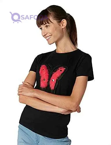 Splash Fur Butterfly Short Sleeves T-Shirts for Women - Safqqa Egypt