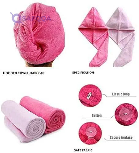 Nibeminent Absorbent Microfiber Hair Towel 2 Pack Quick Dry Hair Turban Wraps Twist Hair Drying Towel With Elastic Loop - Safqqa