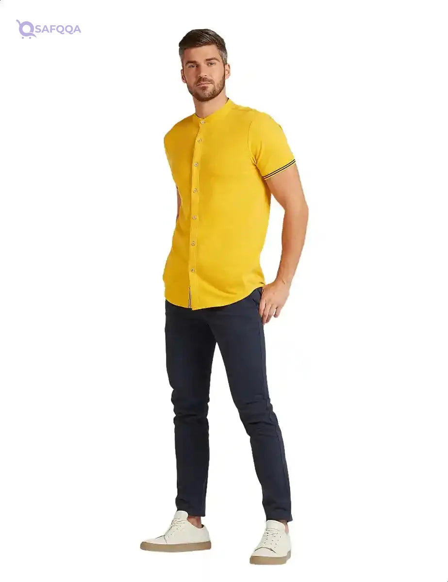 Splash Basic Contrast Trim Short Sleeves Buttoned Shirts for Men - Safqqa Egypt