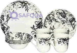Claytan Floral Black Dinner Set 16Pc - Safqqa
