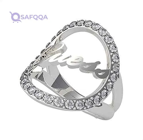 Guess Stainless Steel Zircon Embellished Stone Front Logo Ring for Women - Silver - Safqqa