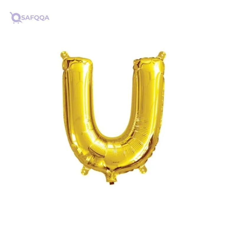 Foil Large Letter U Shaped Shiny Balloon Can Fills With Air Or Helium High Quality Materials Specially Made For Birthday Party Decoration 16 Inch - Gold - Safqqa