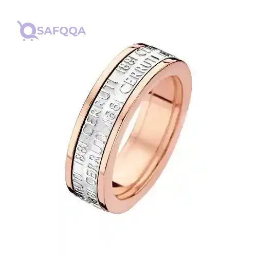 Cerruti 1881 Two-Tone Gold-Plated Stainless Steel Embossed Logo Band Ring for Men - Gold and Silver, 64 - Safqqa