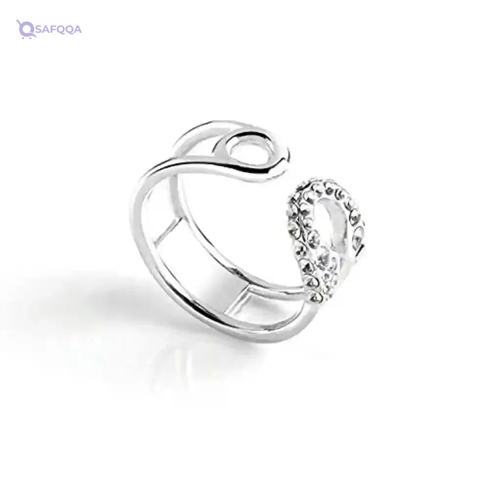 Guess Stainless Steel Zircon Embellished Stone Open Ring for Women - Silver - Safqqa