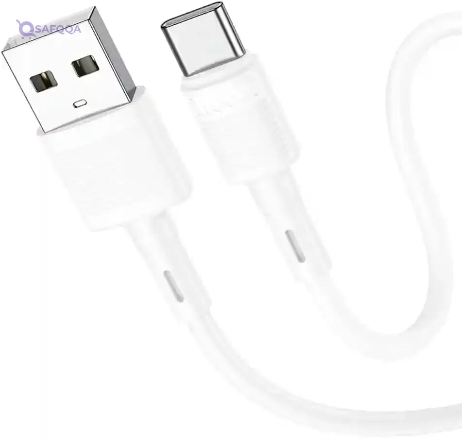Hoco X83 - Victory Charging And Data Transmittion Cable (3A - 1M), USB-A To USB-C Plug, Compatible With Samsung Huawei Xiaomi Oppo - White - Safqqa