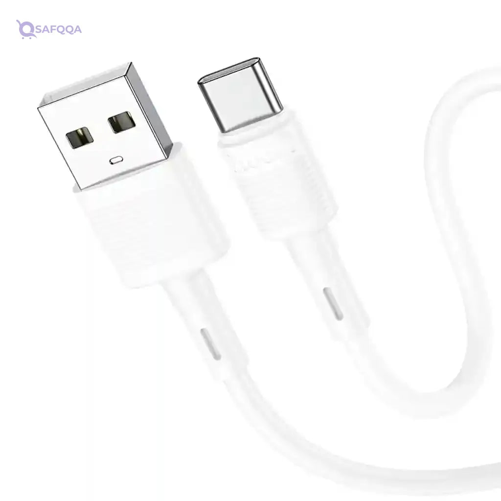 Hoco X83 - Victory Charging And Data Transmittion Cable (3A - 1M), USB-A To USB-C Plug, Compatible With Samsung Huawei Xiaomi Oppo - White - Safqqa