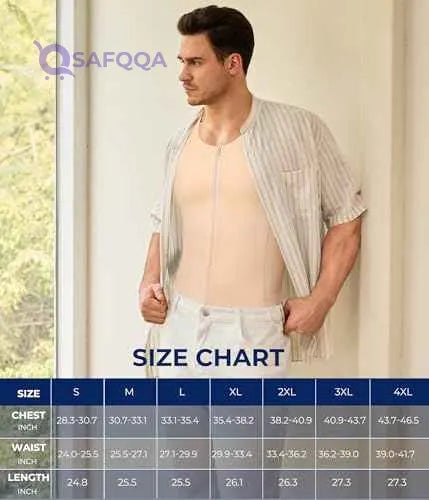 TAILONG Men Compression Shirt for Body Slimming Tank Top Shaper Tight Undershirt Tummy Control Girdle (Beige) - Safqqa