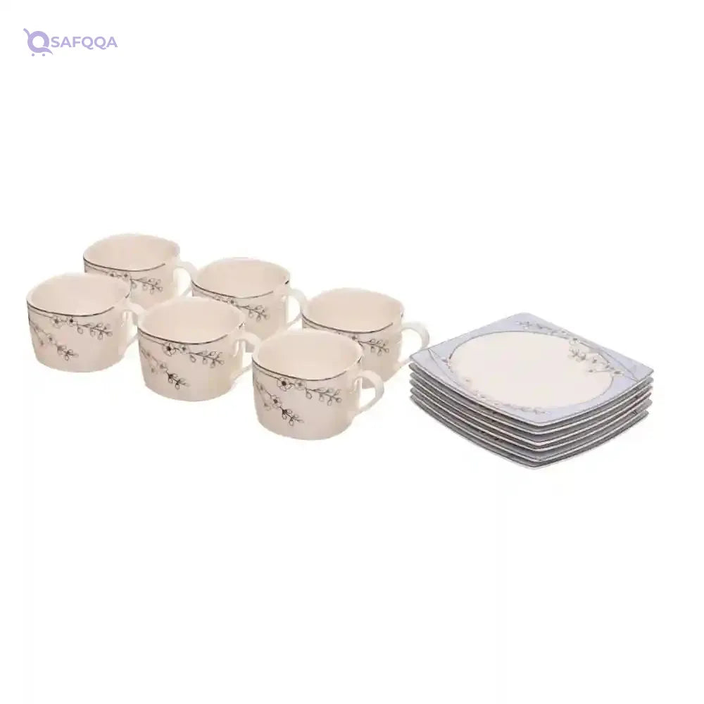 Rosa FM Bloom T.Shape Porcelain Tea And Coffee Cup Set, 29 Pieces (Pot with lid + 6 tea cups + 6 cup plates + sugar bowl with lid + milk jug + 6 coffee cups + 6 coffee cup plates) - Safqqa Egypt
