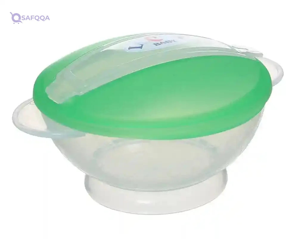 Plastic Food Set with Lid for Kids – 2 Pieces (Plate + Spoon) - Safqqa