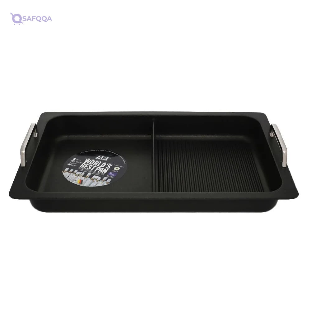 AMT Rectangular Casserole Molten Aluminum Grill Black – Divided + Plain + Hand Grill - Safqqa