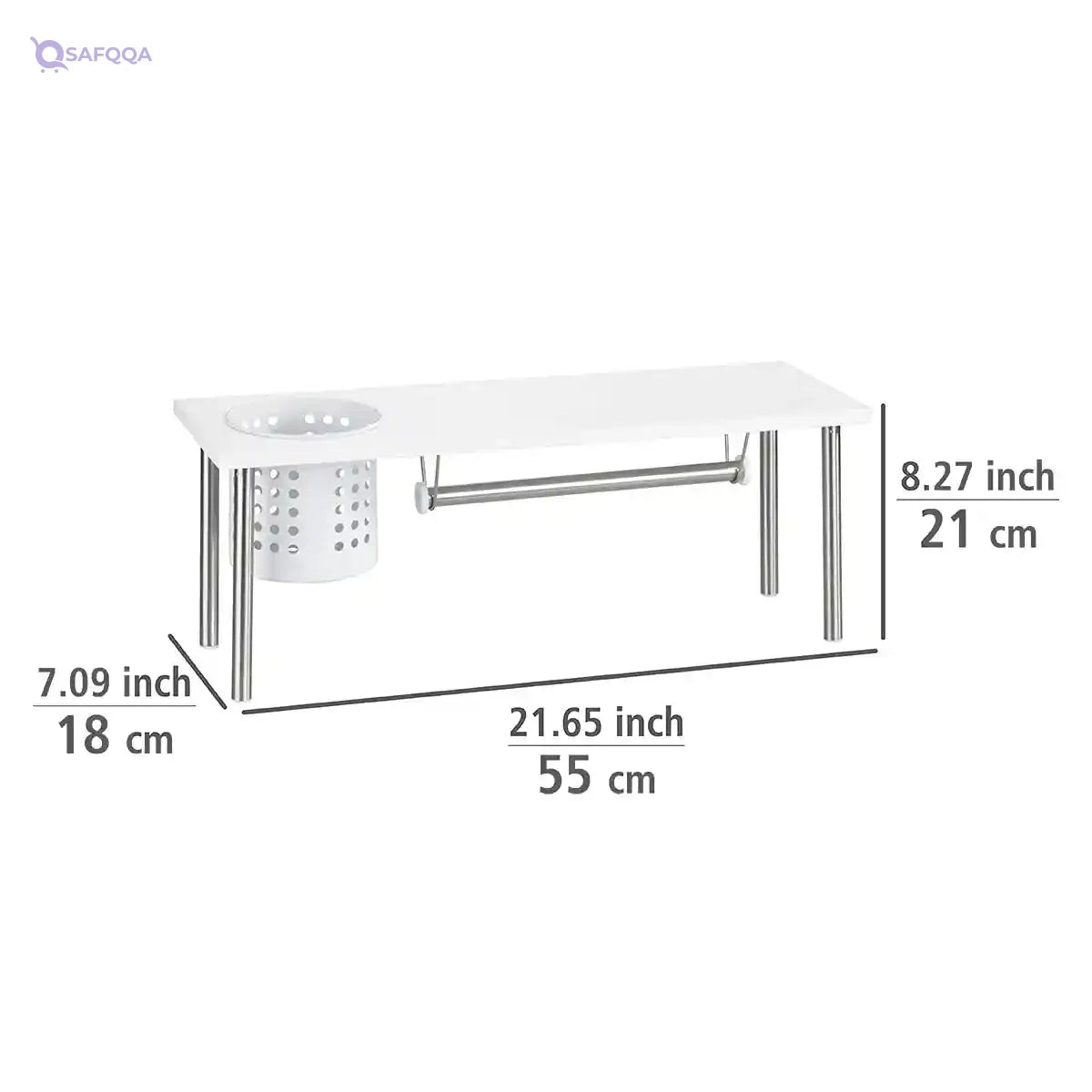 WENKO Blanco Kitchen Shelf with Roll and Utensil Holder, 55x21x18cm - Safqqa