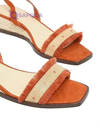 CHARLES & KEITH Fabric Ankle Wrap Contrast Fringe Raffia Detail Wedge Sandals for Women - Safqqa Egypt
