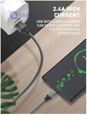 LDNIO LS441 Mobile Phone Cable - 2.4A Fast Charging Micro USB, 1M, Grey - Safqqa Egypt