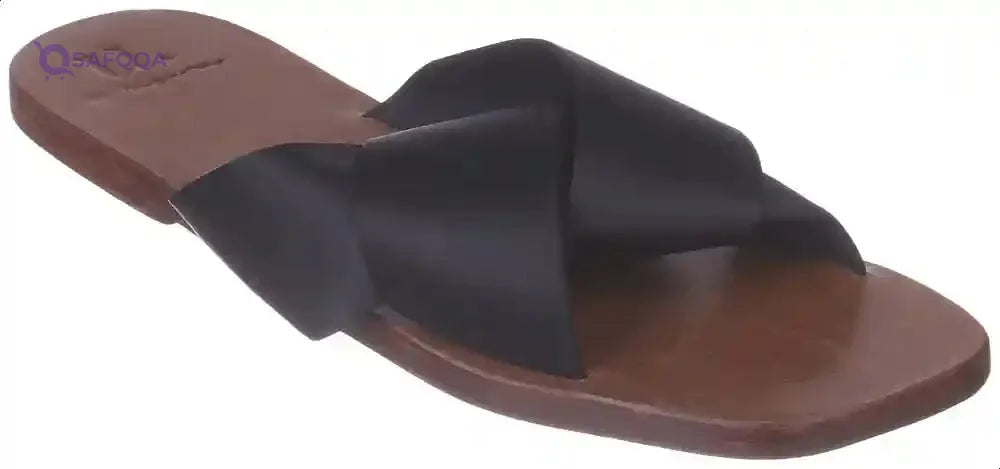U By Misura Satin Knotted Strap Square-Toe Slide Slippers for Women - Safqqa Egypt