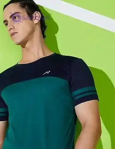Amazon Brand - Symbol Men's Colorblock Active T-Shirt, Regular Fit - Viridian Green - Safqqa Egypt