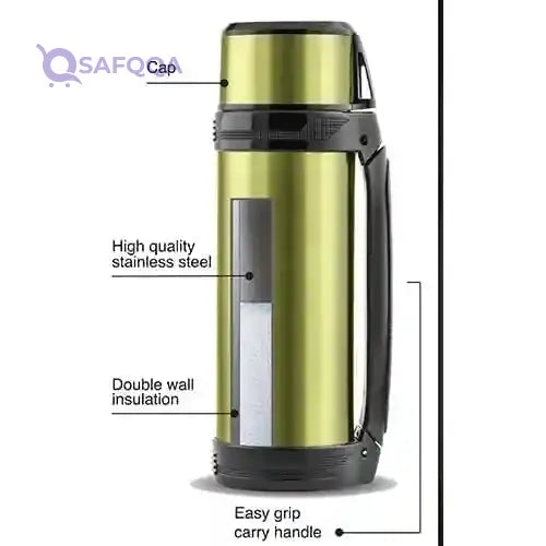 La Vita - thermos stainless steel 1.00 liter mitac gold with handle & deluxe belt - Safqqa