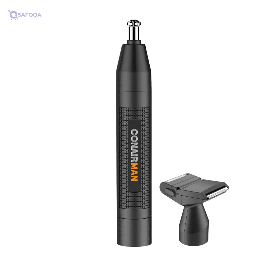 ConairMan Nose Hair Trimmer for Men, For Nose, Ear, and Eyebrows, Patent 360 Bevel Blade for No Pull, No Snag Trimming Experience, Cordless Trimmer 2 piece Set with Detail and Shaver Attachments - Safqqa