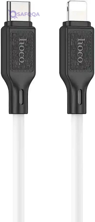 Hoco X90 - Cool PD Silicone Fast Charging And Data Transmittion Cable (20W - 1M), USB-C To Lightning Plug, Compatible With Apple iPhone iPad Airpods - White - Safqqa Egypt