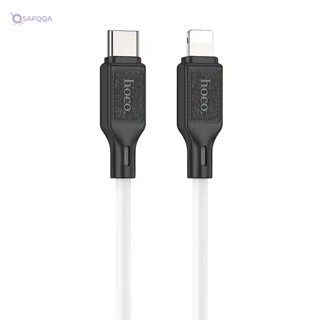 Hoco X90 - Cool PD Silicone Fast Charging And Data Transmittion Cable (20W - 1M), USB-C To Lightning Plug, Compatible With Apple iPhone iPad Airpods - White - Safqqa Egypt