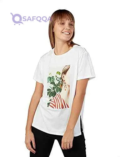 Splash Front Print Short Sleeves Cotton T-Shirt for Women - Safqqa Egypt